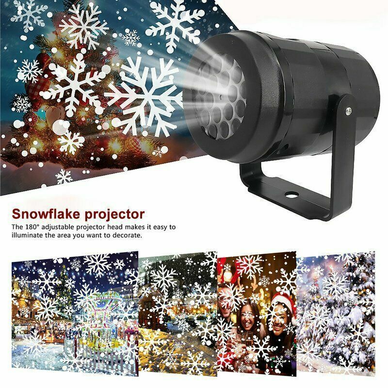 크리스마스 눈송이 프로젝터 LED 요정 조명, 침실 회전 다이나믹 화이트 스노우 프로젝션 램프, 실내 새해 장식품