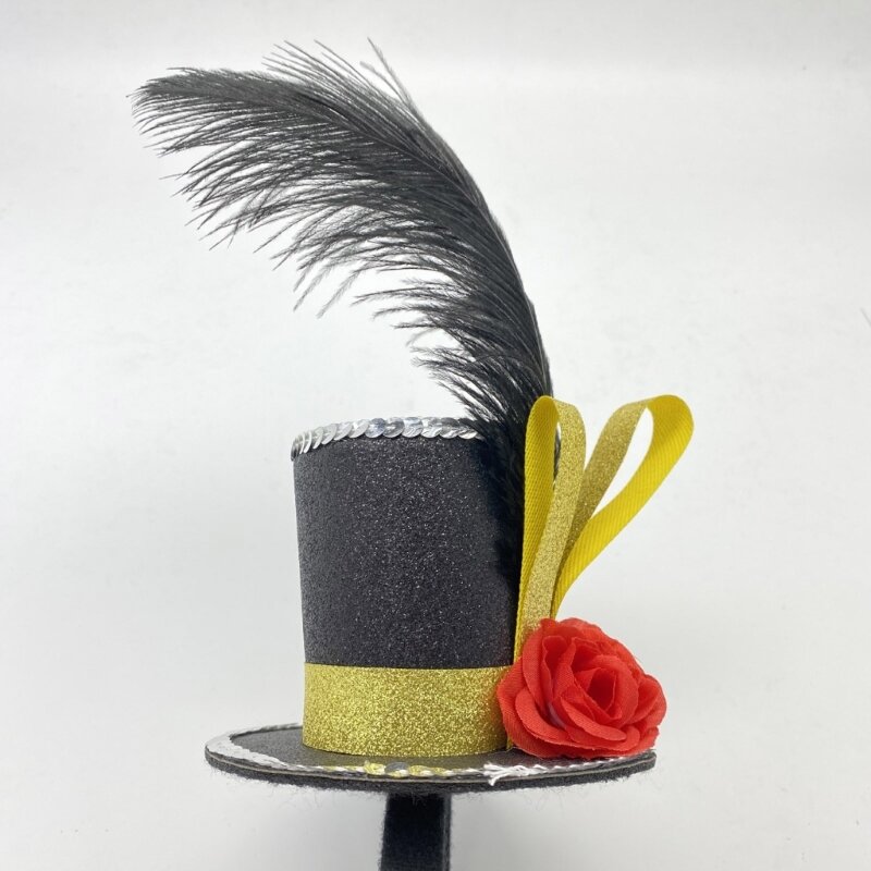Elegant Floral Fascinators Top Hat with Glitter Pillbox Hat for Makeup Party