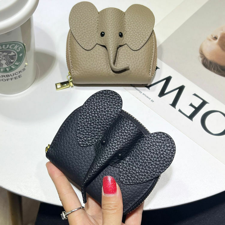 2024 New Ins Cute Card Bag Little Elephant Zipper ID Holders portafoglio portamonete in pelle di mucca fresca e compatta da donna di lusso