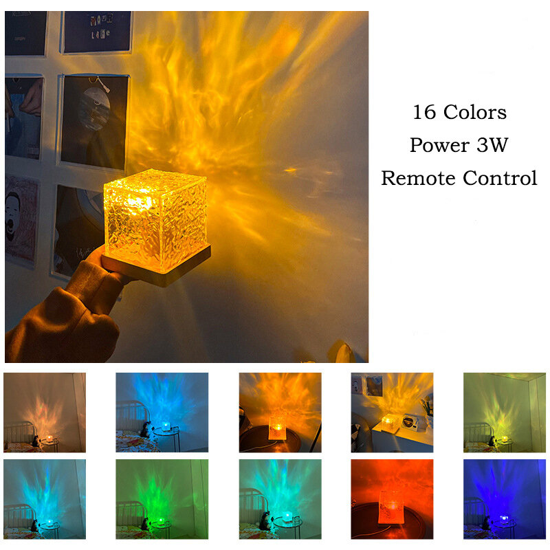 Lâmpada giratória ondinha de água lâmpada de projetor atmosfera popular lâmpada de cabeceira do quarto lâmpada de mesa chama lâmpada de mesa 16 cores 2024