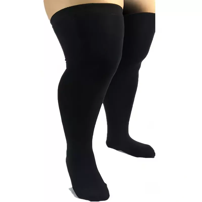Sobre o joelho listrado meias longas para mulheres, coxa alta meia, perna aquecedores, sexy, grandes dimensões, preto, branco, grande, plus size