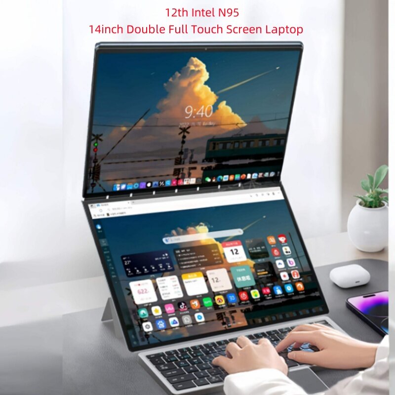 Dual Screen Laptop Intel N95 Processor 14“+14” touch Gaming Laptop DDR4 32GB 1TB 2TB SSD Notebook Computer