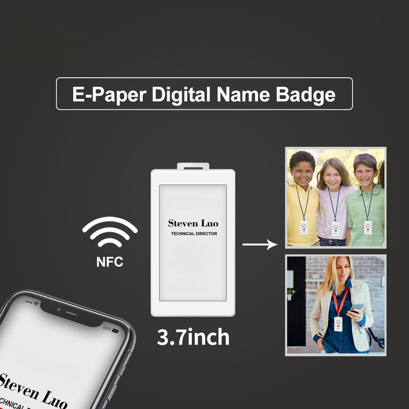 Tarjeta de trabajo NFC inteligente pasiva, papel electrónico, pantalla de tinta electrónica, insignia de empleado, tarjeta de identificación inteligente, 3,7