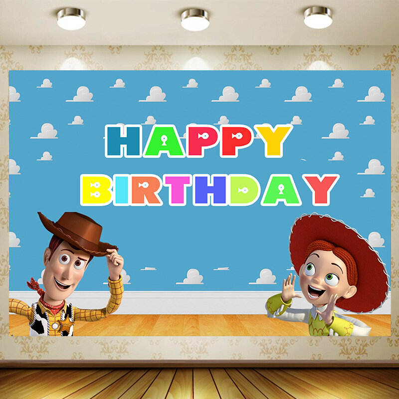 トイストーリーの背景装飾、ゲームの背景、誕生日パーティー用品、ベビーシャワーバナー、子供の部屋の装飾