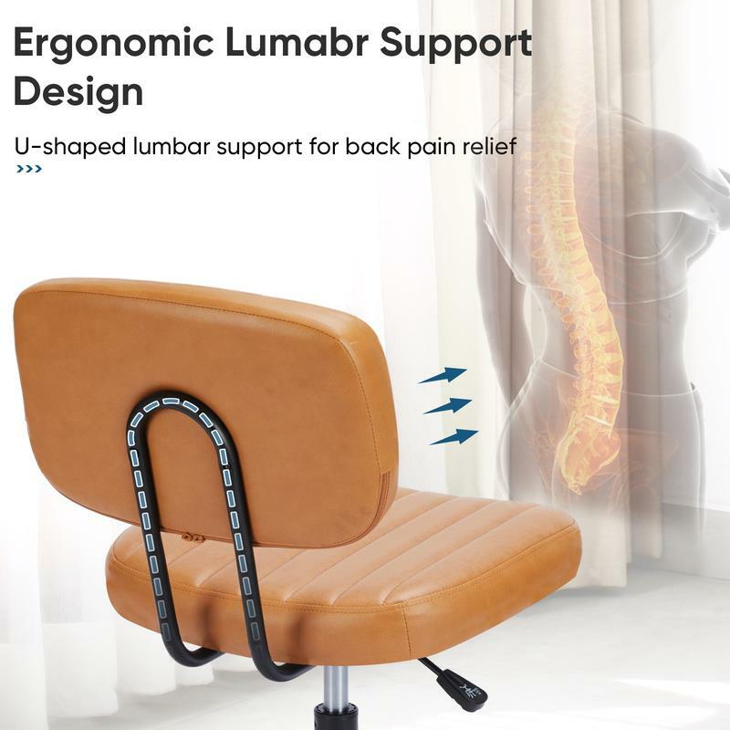 Armless Small Desk Chair - Home Office Chair with Wheels, PU Leather Low Back Task Chair with Lumbar Support, Adjustable Height