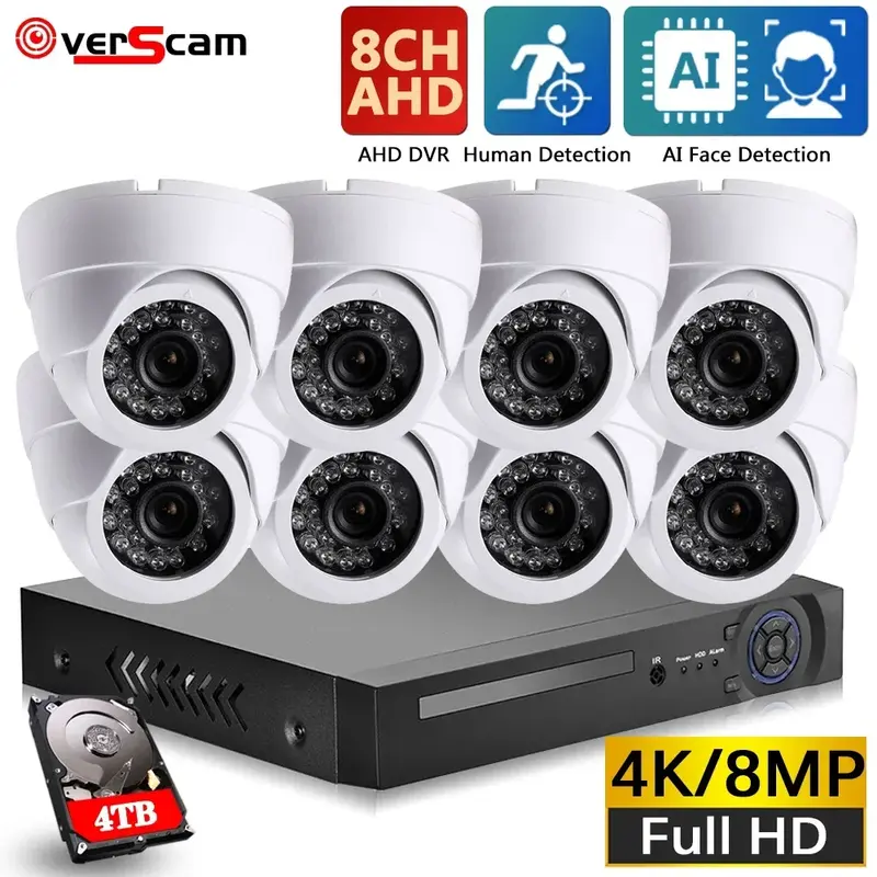 Sistema de cámaras de seguridad para el hogar, Kit de videovigilancia 4K Ultra HD, H.265, 8 canales, CCTV, DVR, Oudtoor, 8.0MP, impermeable, IP66, P2P