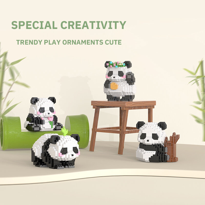 Bloco de construção panda estilo chinês para crianças, criativos, faça você mesmo, montagem, educacional, fofo, mini, modelo, tijolos, brinquedos para meninos