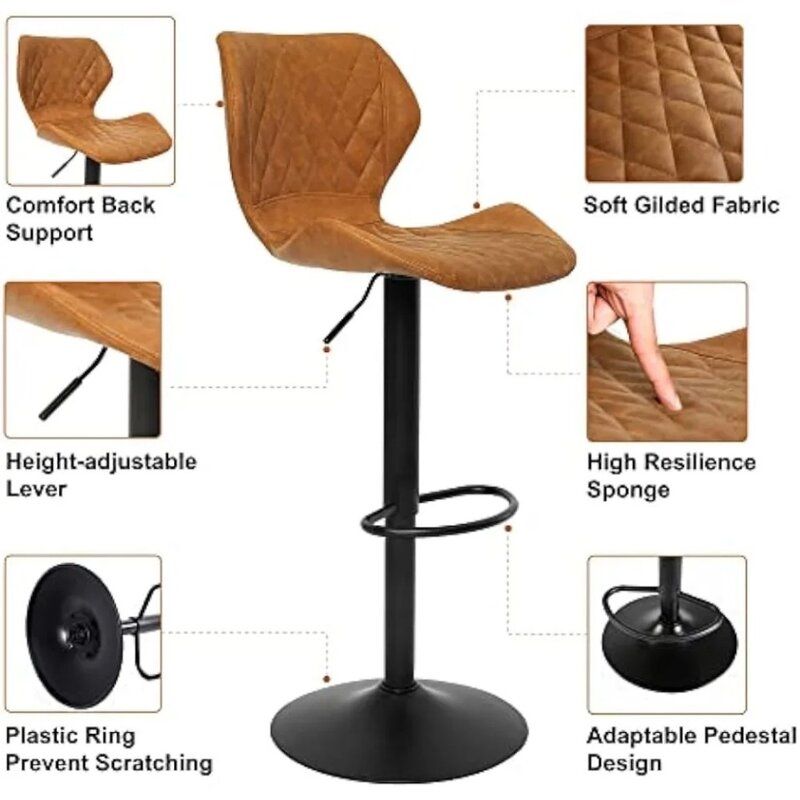 SUPERJARE регулируемый барный стул набор из 2 предметов, деревенская модель с обратной стороной, современные стулья высотой для паба, кухни, коричневый цвет