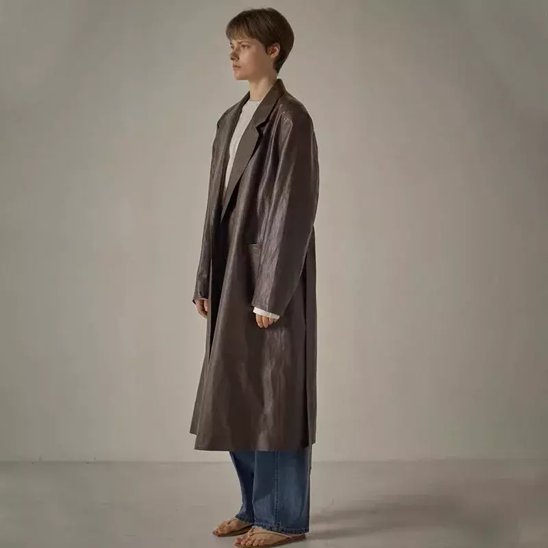 F @ CA * E PA * ERN 24ss moda damska kurtka ze skóry sztucznej z paskiem klasyczny luźny Trench płaszcz Streetwear damski Y2k kurtka