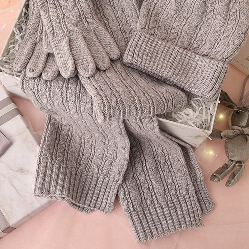 Ensemble écharpe et gants 3 pièces, chaud, solide, abordable, nouveau, document, automne et hiver