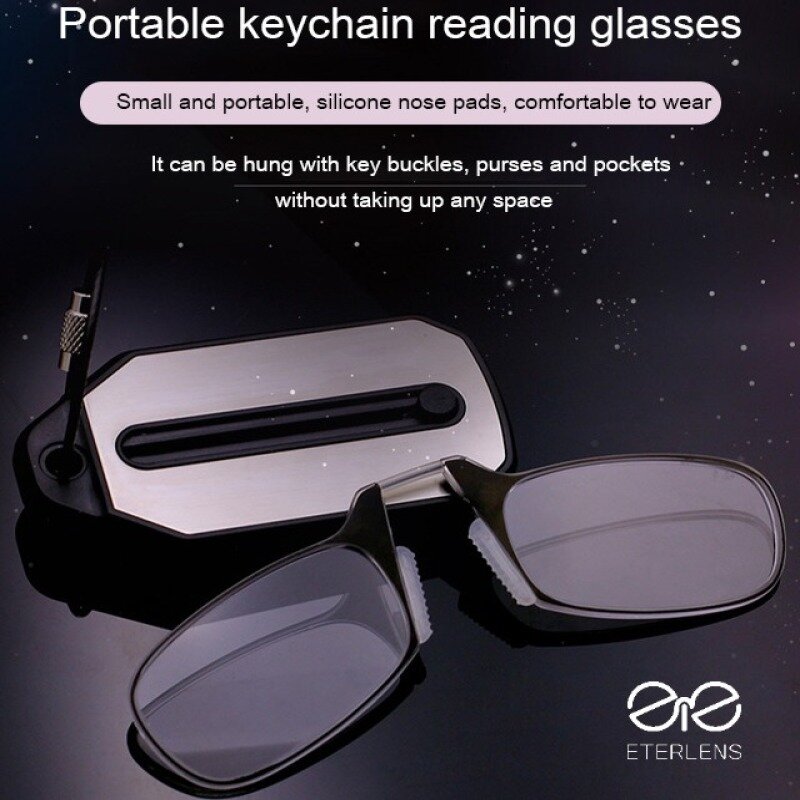 سلسلة مفاتيح صغيرة محمولة من طول النظر الشيخوخي ، مشبك أنف قابل للطي ، نظارات قراءة