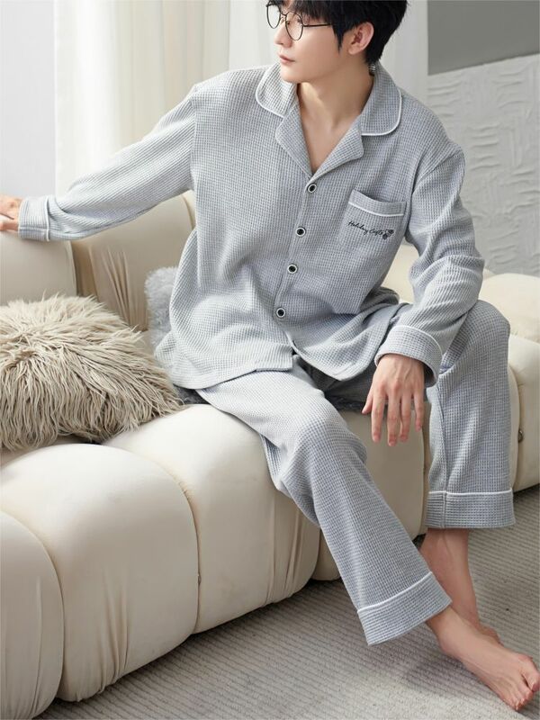 Couple Look Cotton Man Pajamas Silk Sleeping Men Korean Pajama Set Trendy Two Piece Set Family New in Sleepwear Nightwear