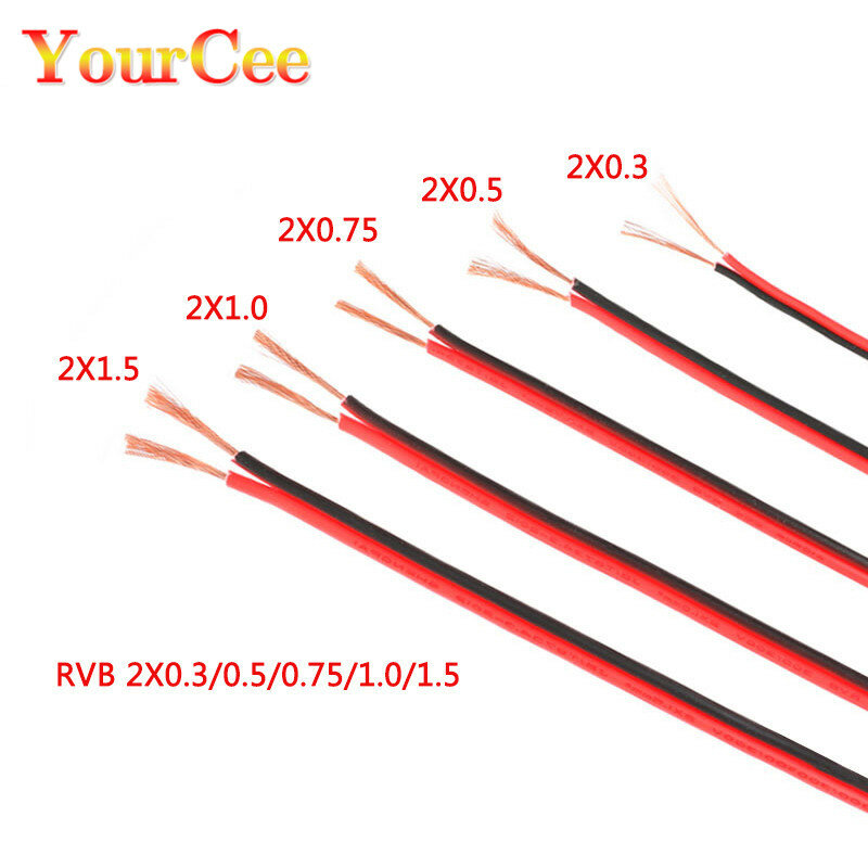 Cable eléctrico RVB de 1 metro, Cable de goma de cobre LED, Cable de extensión aislado de 2 pines, Cable de Audio de coche, Cable de altavoz de PVC