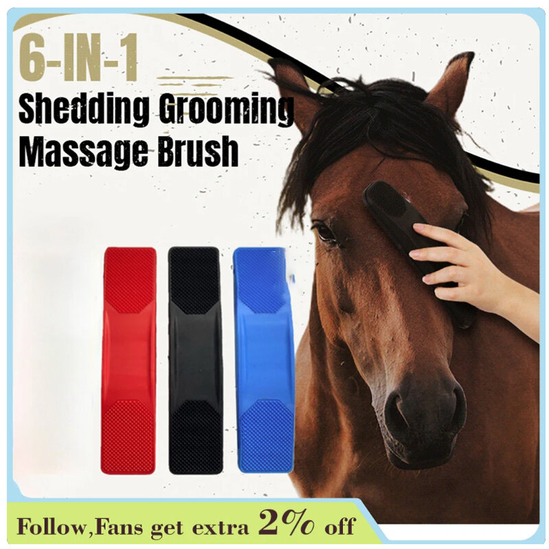 Horse Grooming Brush Massage Cleaning Flea Tick Removal Rubber Hair Comb Accessories Body Mane 6 In 1 Tail Bristle riding Brush