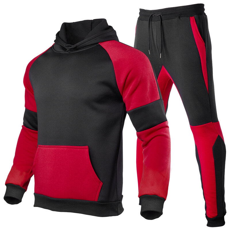 Conjunto de suéter com capuz multipainel masculino, traje de treino lazer, moda esportiva, roupas para outono e inverno, 2023