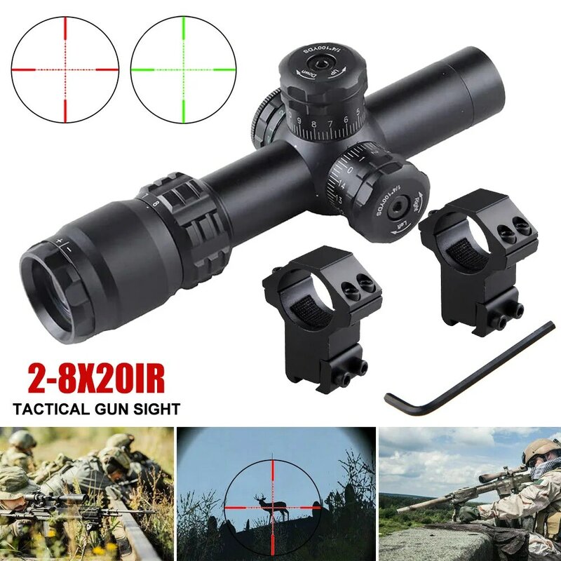 2-8x20 Collimator Tactical Riflescope 5 Modes Red Green Dot Reticle Optical Sight Rifle Scope Sniper With 11MM/20MM Clip