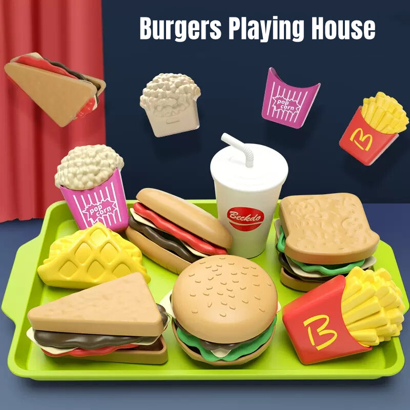 Criativo Mini Pretend Play Cozinhar Brinquedos, Hamburger Hot Dog DIY Set, Play House, Simulação de Alimentos, Cozinha Montar Kit