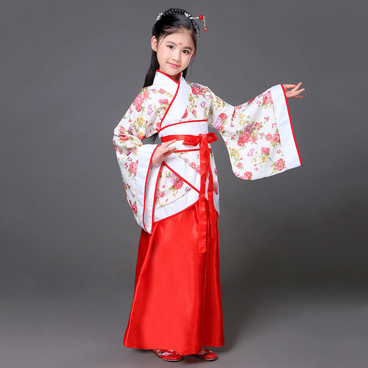 Vêtements de cosplay Hanfu traditionnels pour femmes, robe de la dynastie Tang, rouge et blanc, costume de prairie chinoise, tenue chinoise pour enfants