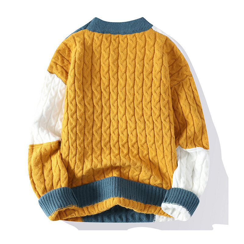Мужской осенне-зимний свитер с круглым вырезом, Молодежный теплый свитер с подбором цветов, новинка 2024