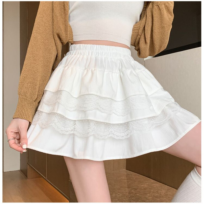 Женская кружевная мини-юбка с оборками, Милая Короткая юбка в японском стиле