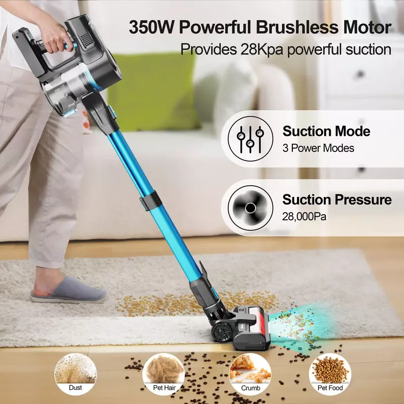 Devoac S11 28000Pa 350W Stick Cordless Vacuum Cleaner,up to 40min Runtime,9-in-1 Stick Vac for Hardwood Floor Pet Hair Home Car