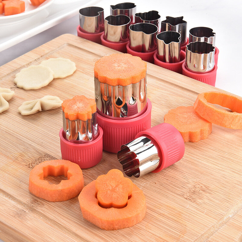 12 pcs set Stainless Steel Cookie Cutters Sandwiches Fruit Cutter Shapes Vegetable Fondant Cake Mould Kitchen Accessories
