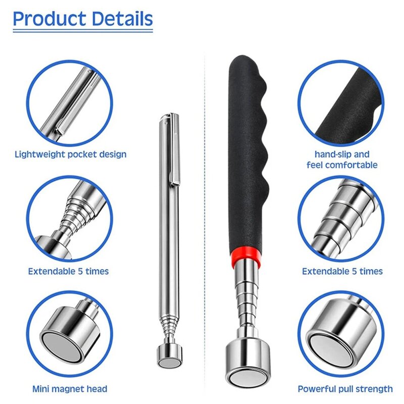 Telescopische Magnetische Pen Met Licht Mini Draagbare Magneet Pick Up Tool Uitschuifbare Pickup Staaf Stok Voor Picking Up Schroeven Moer bolt