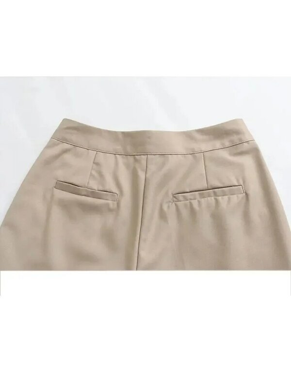 HH TRAF-Elegante calça de escritório feminina com zíper, cintura alta, calça larga feminina casual slim fit, moda primavera