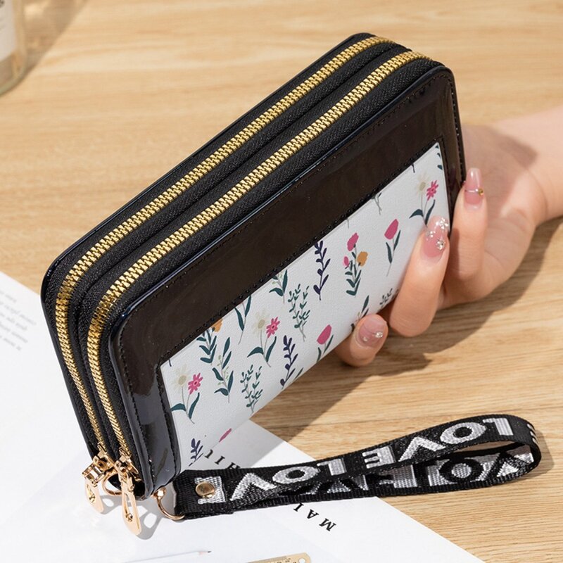 PU Leather Female Long Wallet New Multifunctional Large Capacity Card Bag Double Layered Handbag