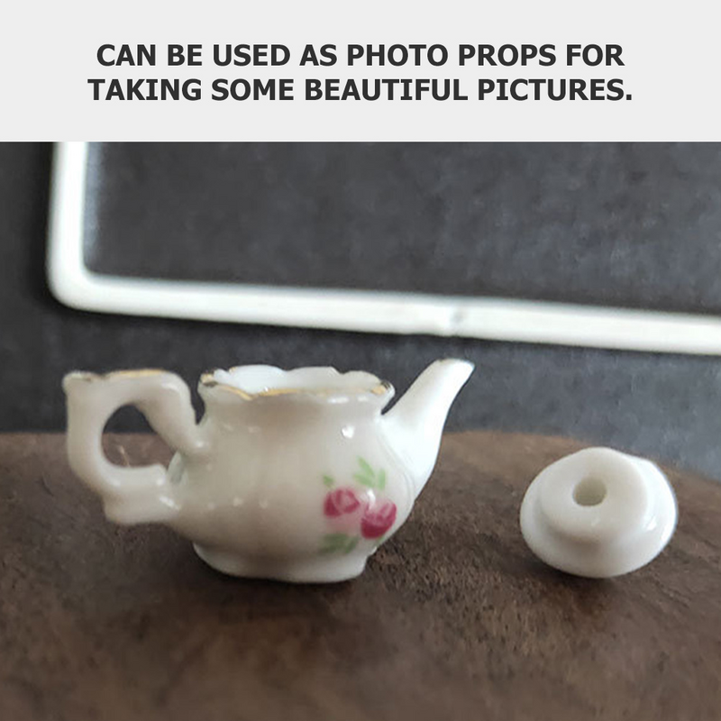 Miniature Ceramic Pot Set para Crianças, Tea Cup, Acessórios de Cozinha, House Toy