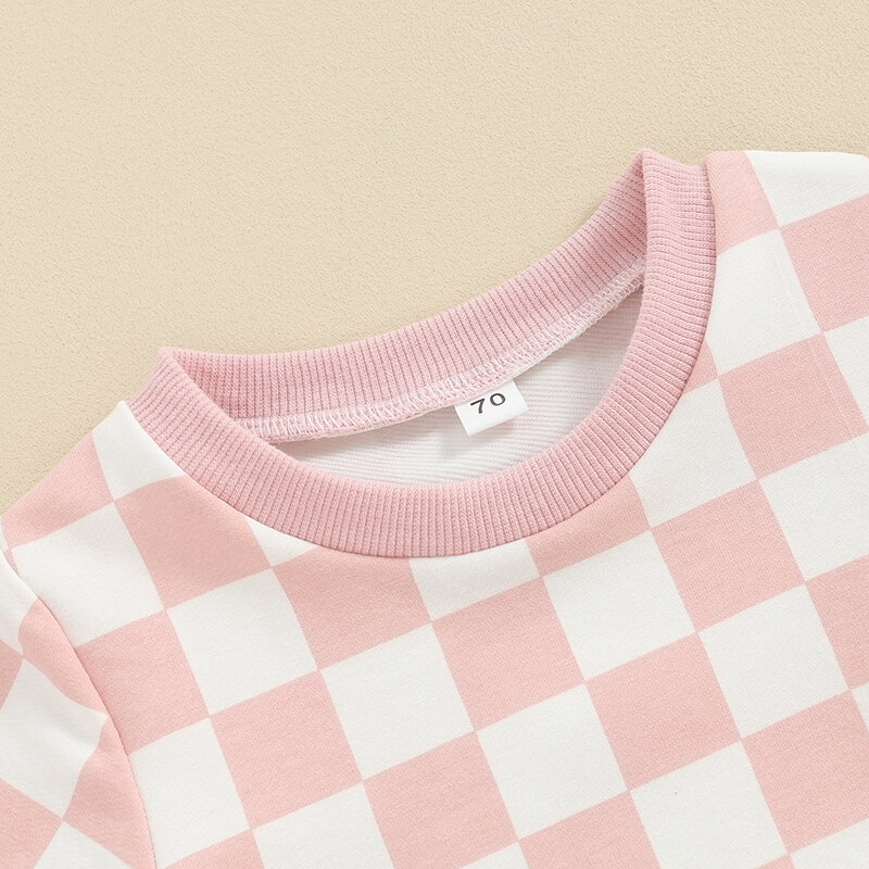 Conjunto de t-shirt xadrez xadrez Reachlight manga curta e calções de cordão, roupa quadriculada para bebé menina, verão