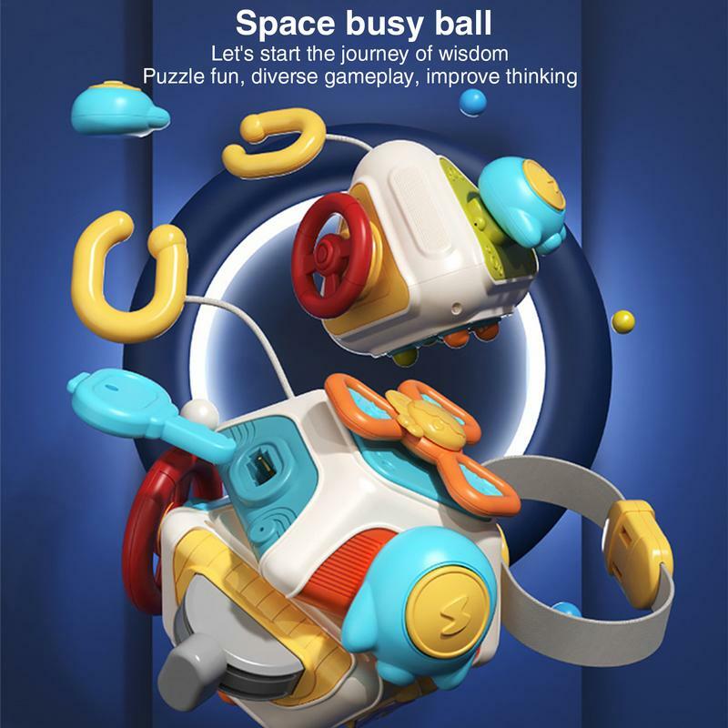 Pull String Toy 10 Sides Colorful Spaceship Sensory Cube Creative Pull Toy Interactive 360Rotation Steering Wheel Montessori Toy