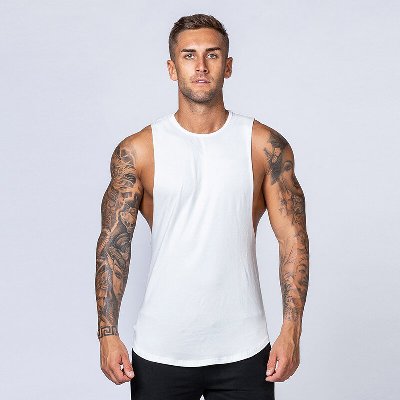 Brand Gyms Clothing Men Casual Bodybuilding Stringer Tank Top Summer Muscle Workout Moisture Wicking Cool Feeling Loose T-shirt