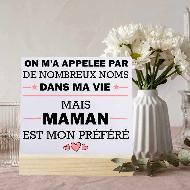 French Print Plaque Sign Gift Ceramics Posters Ceramics Wooden Stand Tabletop Decor Mother's Day Birthday Festive Gifts for Mom