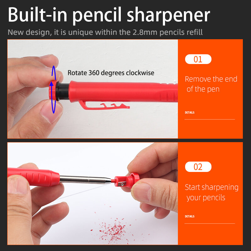 Onnfang Solid Carpenter ดินสอ Deep Hole เครื่องหมายดินสอ Scriber Refill Carpenter Scriber ดินสอเครื่องกลเครื่องมืองานไม้