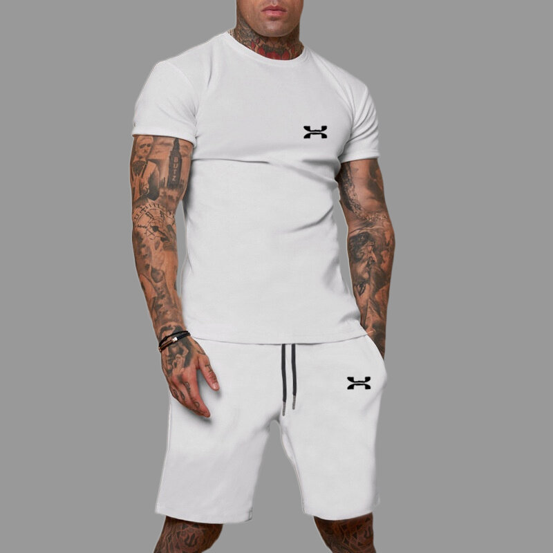 Set pakaian olahraga pria, kaus lengan pendek + celana pendek cepat kering Musim Panas 2024