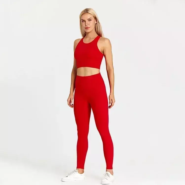 Lemon Gym Wear donna 2 pezzi Yoga Fitness abbigliamento esercizio abbigliamento sportivo Leggings a vita alta Racerback Crop Top abbigliamento da allenamento