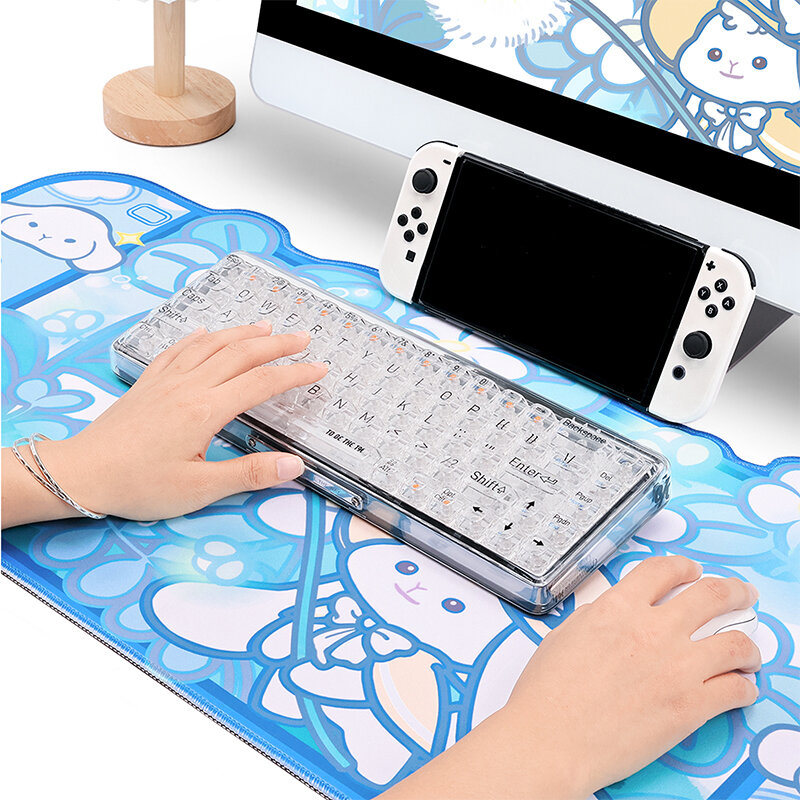 Alfombrilla de ratón grande para juegos de ordenador, alfombrilla de escritorio de conejito azul Kawaii, alfombrilla de mesa de oficina, alfombrillas antideslizantes impermeables, tamaño grande, 80x40cm