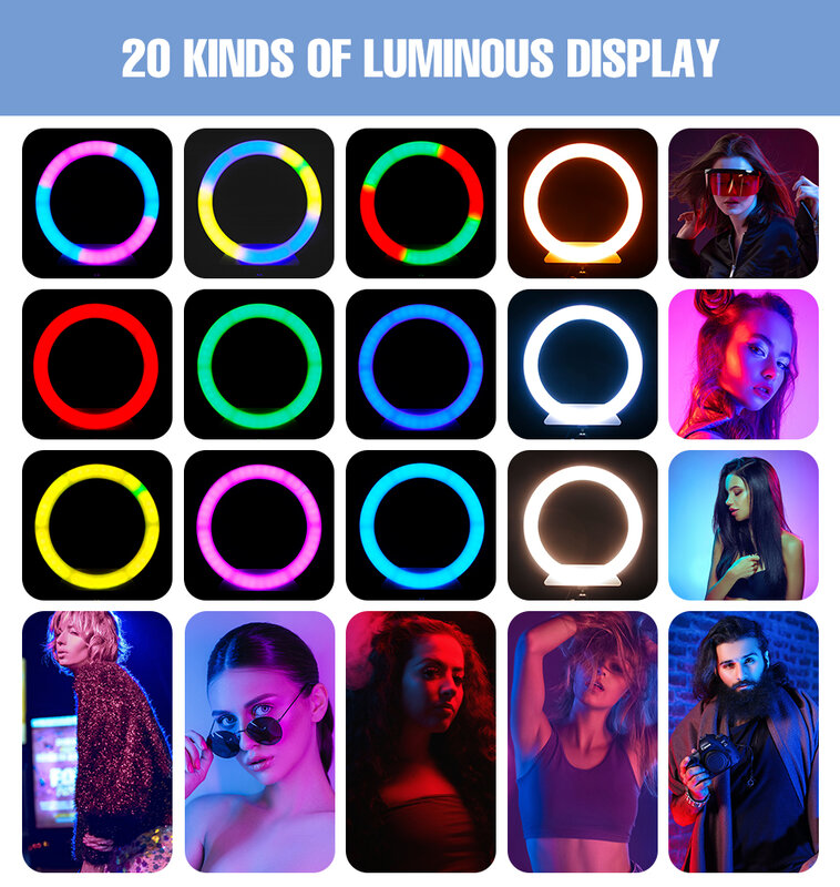 RGB Selfie Vòng Đèn Có Thể Điều Chỉnh Chân Đèn LED Chụp Ảnh Chiếu Sáng Đèn LED Tròn 5V Màu Bóng Đèn Âm Trần Chụp Ảnh Video