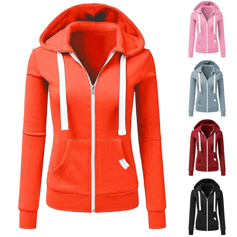 여성용 겨울 후드 코트, 단색 재킷, 기본 지퍼 맨투맨 아웃웨어, 스웨트 후드 따뜻한 코트, 캐주얼 따뜻한 오버코트, 패션