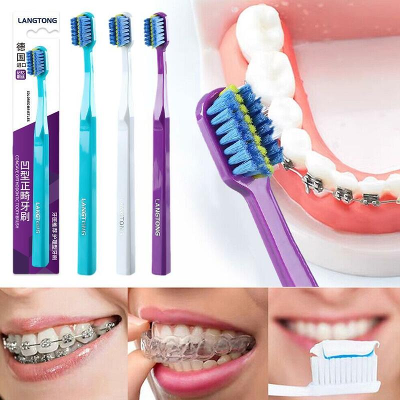แปรงสีฟันสำหรับ N8t4ช่องปากแปรงสีฟันสำหรับจัดฟันสำหรับผู้ใหญ่3สีแปรงสีฟันขนอ่อนสะอาด