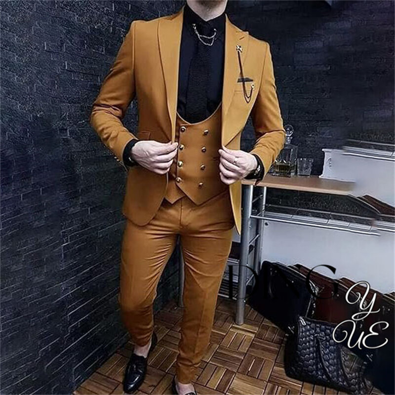 Men Suits Slim Fit - 3 Piece Suits for Men Double Breasted Suit One Button Tuxdeo Prom Weddding Blazer