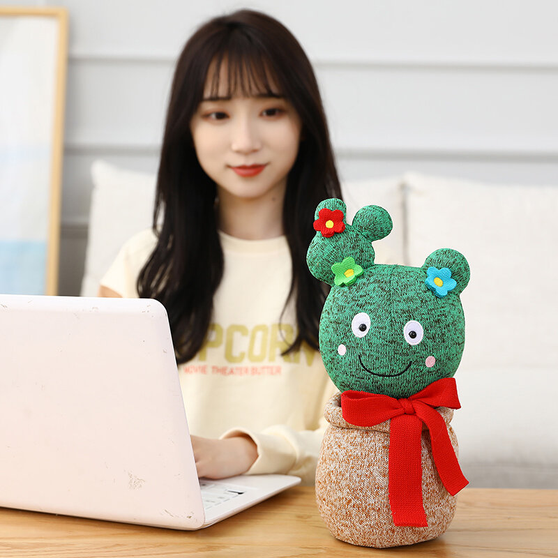 Korea Drama Start Up Suzy Sam Cactus Plush Toy Stuffed Bow Tie Smile Cactus flower Pot Potted Plants Decor Doll Office Table