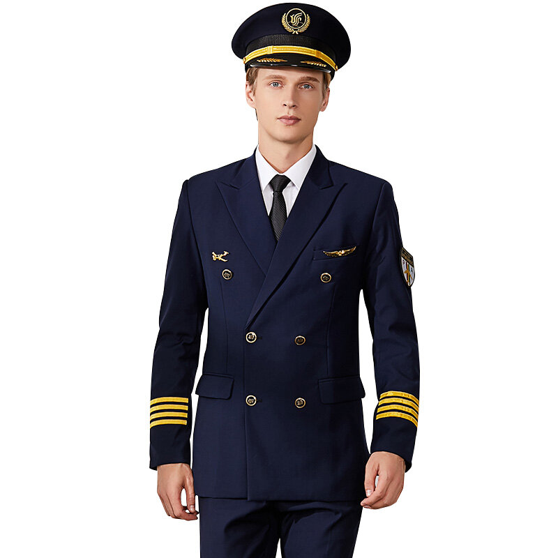 Uniforme de piloto de avión estándar clásico para hombres, traje de uniforme de aviación