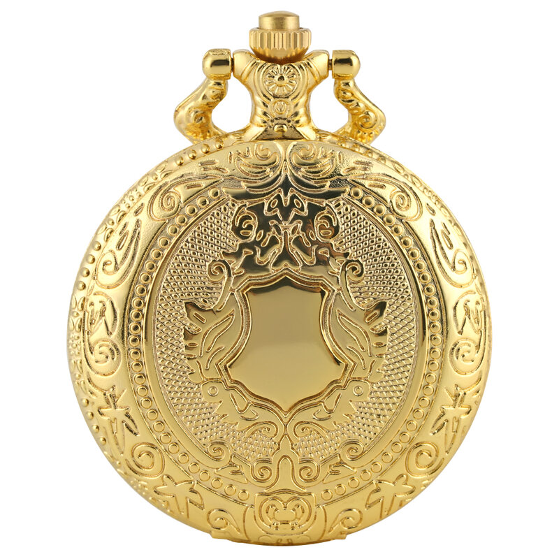 Luxury Gold Pendant Analog Quartz Pocket Watch Vintage Shield Men Women Gift with Necklace Chain