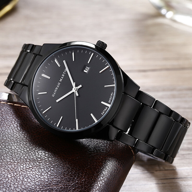Moda dla mężczyzn zegarek styl biznesowy kalendarz kwarcowy ruch ze stali stalowy pasek na zewnątrz wodoodporny sportowy zegarek kwarcowy