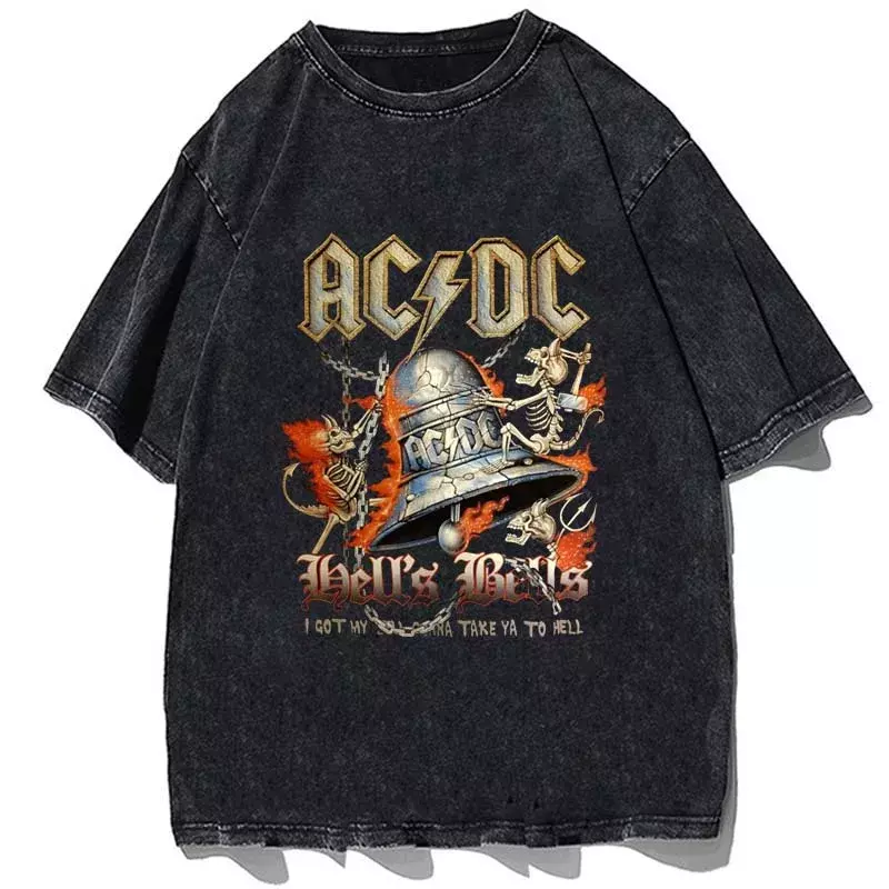 Rock Music AC-DC Printed T Shirts Men Casual Oversize Loose Streetwear Fashion Cotton Summer Male O-Neck Short Sleeve Tops Tees