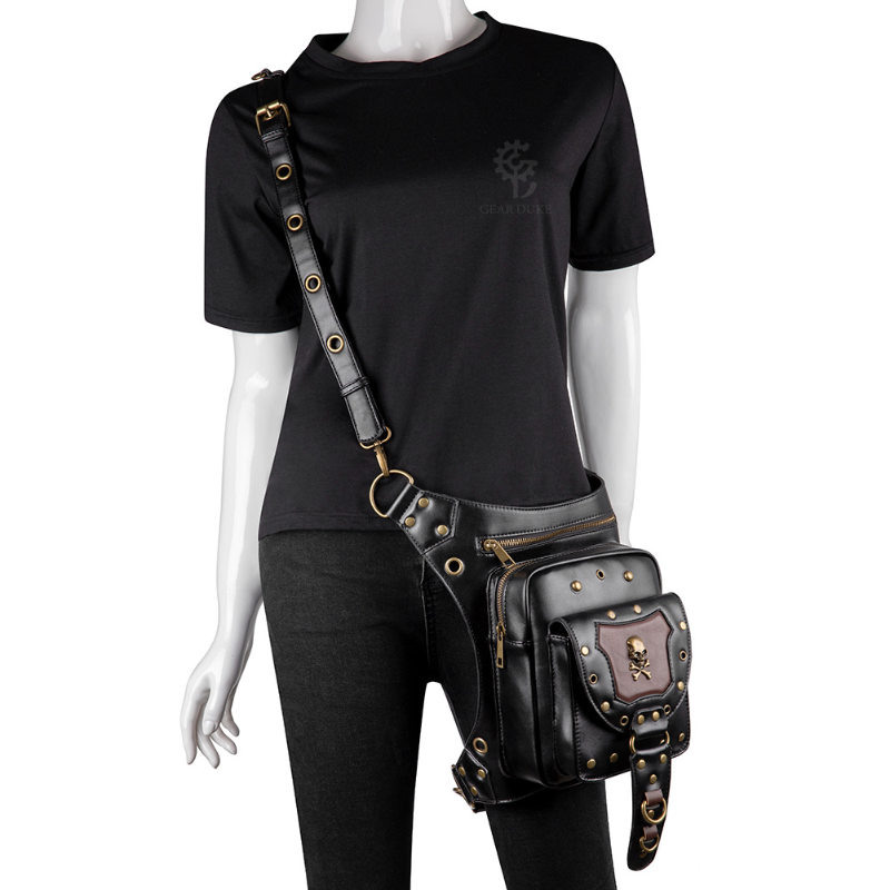 حقيبة كروس بكتف واحد من Chikage Rock Punk حقيبة عصرية عصرية على شكل جمجمة حقيبة خصر غير رسمية للجنسين