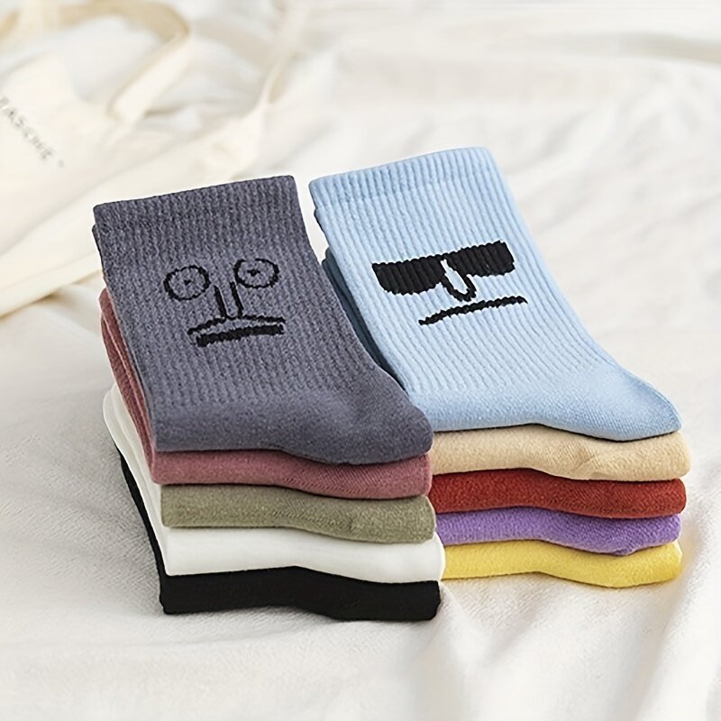 3/5/10 Pairs High Quality Men and Women's Emoticon Socks Fashion Emoticon Couple Socks Cartoon Candy-Colored Casual Socks