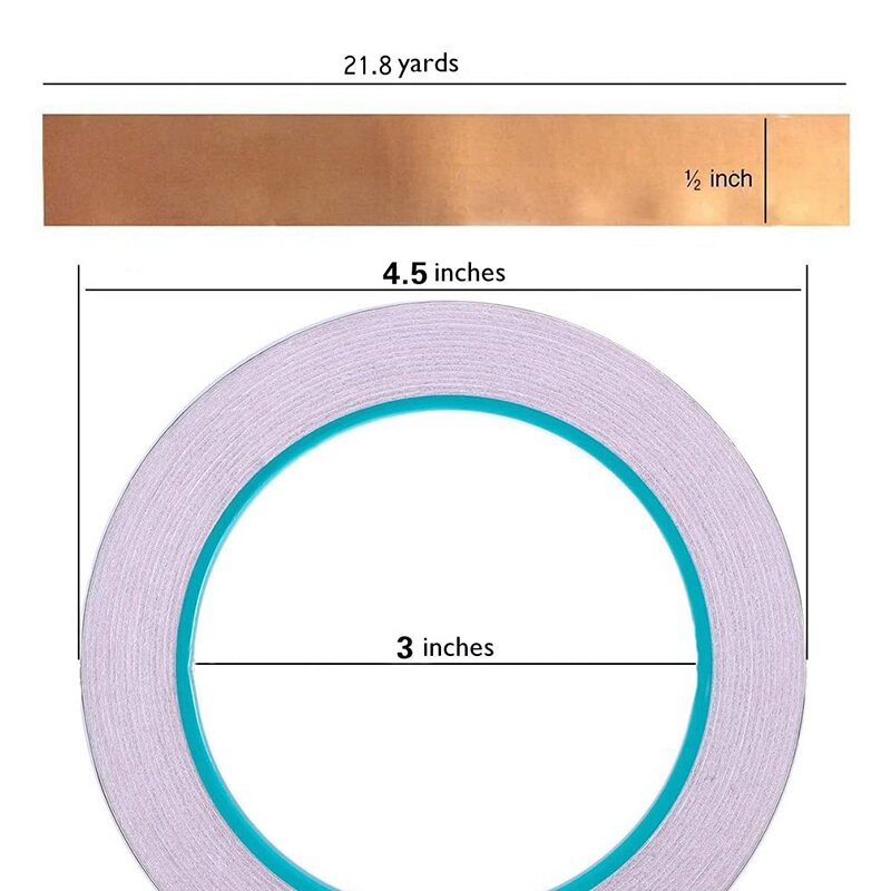 Koperfolie Tape Met Dubbelzijdige Geleidende Emi Afscherming, Glas In Lood, Solderen, Elektrische Reparaties, 0.5 Inch 2 Stuks